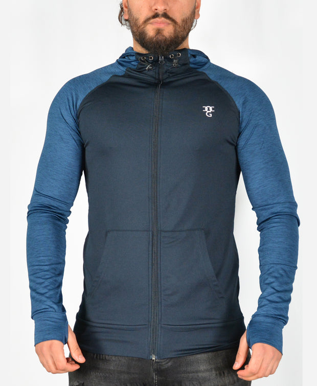 Mens Two tone OG1 sports lycra light and dark Blue hooded back