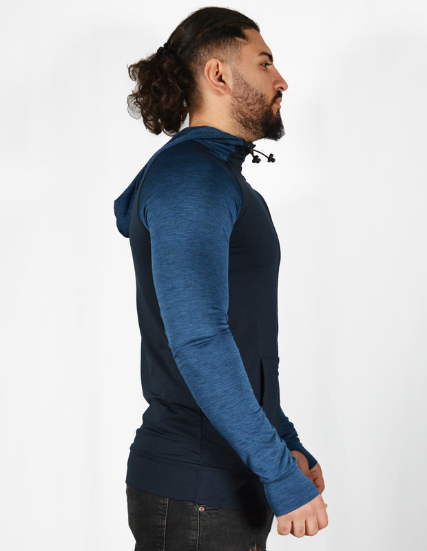 Mens Two tone OG1 sports lycra light and dark Blue hooded back