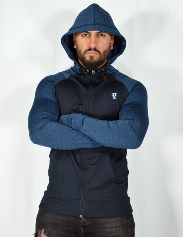 Mens Two tone OG1 sports lycra light and dark Blue hooded back