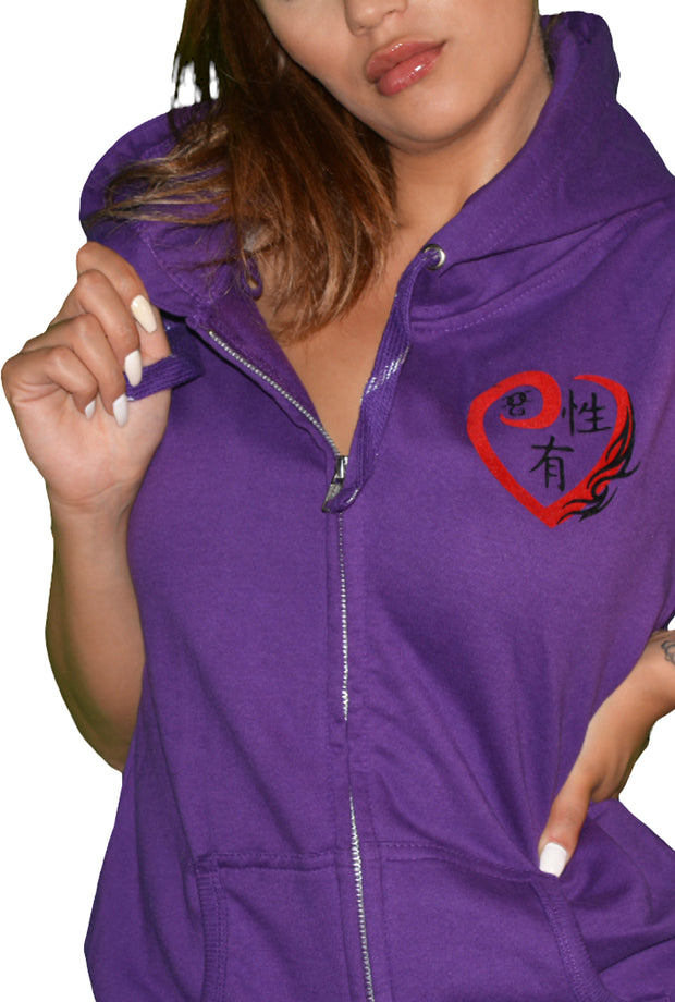 Womens Violet/Red/Black Heart Sleeveless Hooded Top