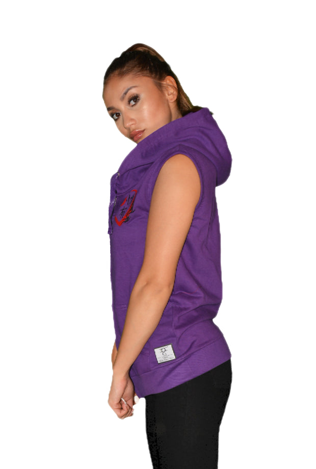 Womens Violet/Red/Black Heart Sleeveless Hooded Top