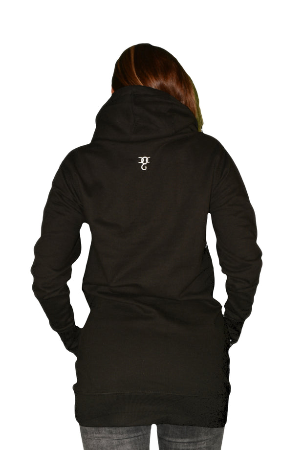 Womens Black/Red/White Heart Hooded Top