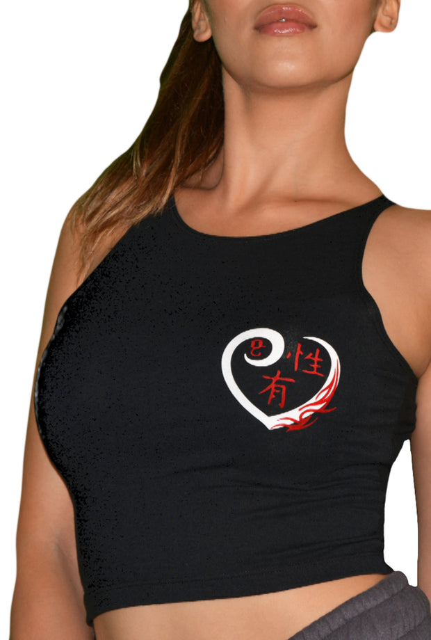 Womens Black/White/Red Heart Crop Top