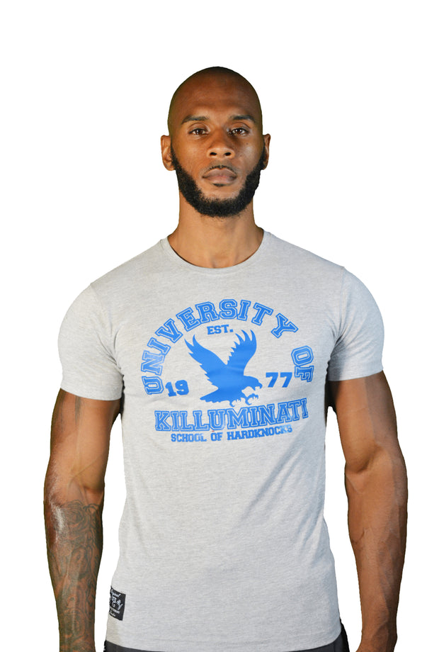 Mens Grey/Blue University Of Killuminati T Shirt