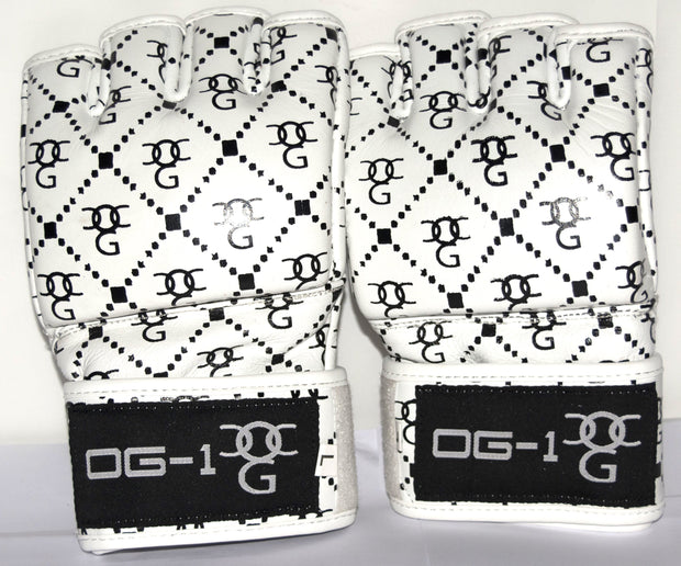 White MMA Leather shooter gloves